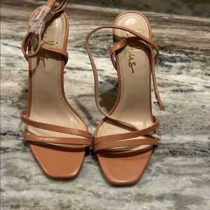 Lulu's Cognac Strappy Ankle-Tie Heels